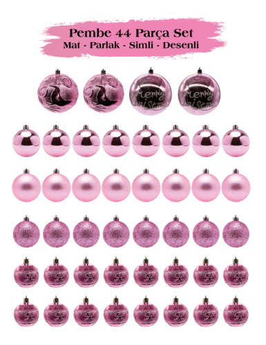 Yılbaşı Top Süs 44 Parça Set Pembe - 3