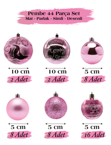 Yılbaşı Top Süs 44 Parça Set Pembe - 