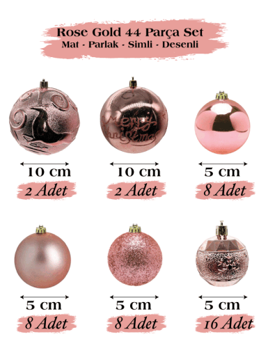 Yılbaşı Top Süs 44 Parça Set Rose Gold - 
