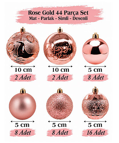 Yılbaşı Top Süs 44 Parça Set Rose Gold - 