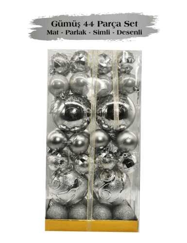 Yılbaşı Top Süs 44 Parça Set Gümüş - 2