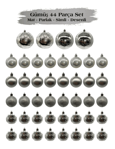 Yılbaşı Top Süs 44 Parça Set Gümüş - 3