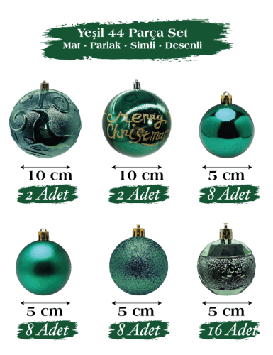 Yılbaşı Top Süs 44 Parça Set Yeşil - 