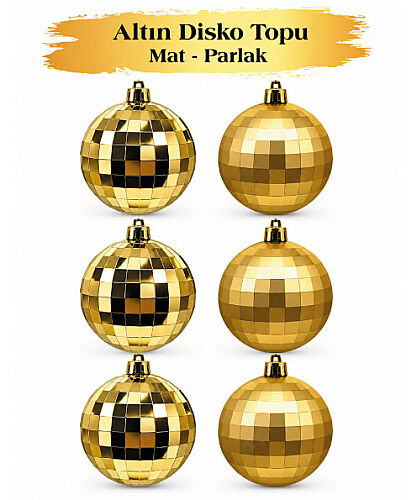 Yılbaşı Top Süs 6 cm 6 Parça Mat Parlak Disko Topu Altın - 