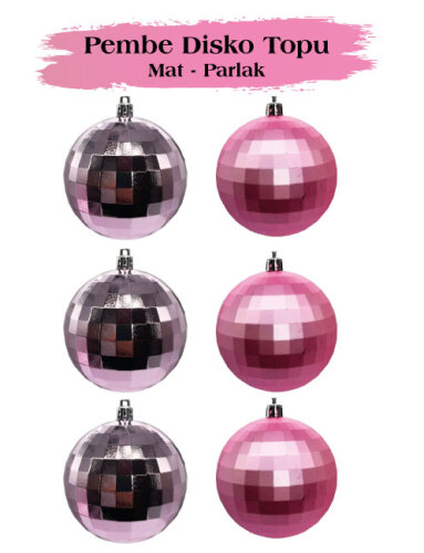 Yılbaşı Top Süs 6 cm 6 Parça Mat Parlak Disko Topu Pembe - 