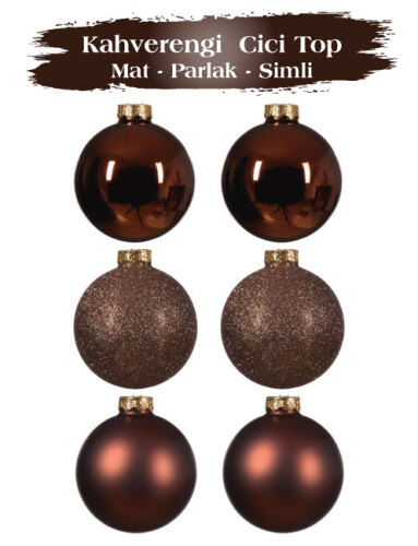 Yılbaşı Top Süs 6 Cm 6 Parça Mat Parlak Simli Kahverengi - 