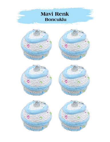 Yılbaşı Top Süs 6 Cm Mavi Renkli Boncuklu 6 Lı - 