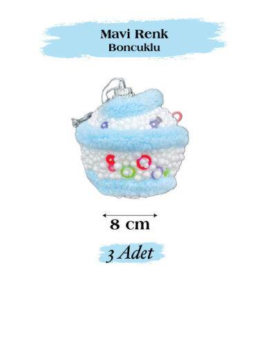 Yılbaşı Top Süs 8 Cm Mavi Renkli Boncuklu 3 Lü - 