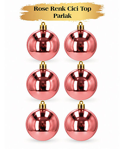 Yılbaşı Top Süs 6 Cm Parlak Rose Gold 6 lı - 