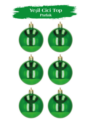 Yılbaşı Top Süs 6 Cm Parlak Yeşil 6 Parça - 