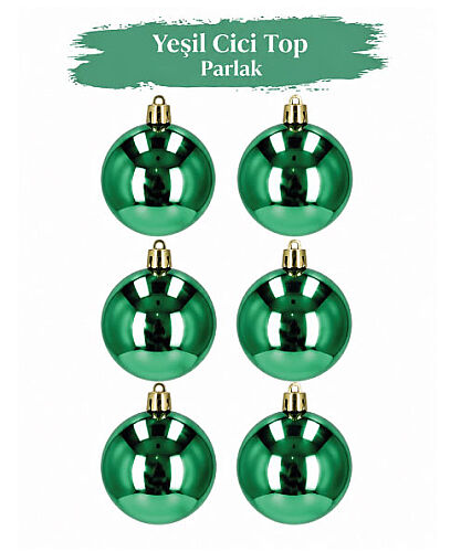 Yılbaşı Top Süs 6 Cm Parlak Yeşil 6 Parça - 