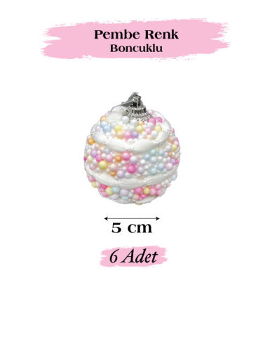 Yılbaşı Top Süs 5 Cm Pembe Renkli Boncuklu 6 Lı - 2