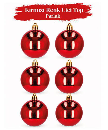 Yılbaşı Top Süs 8 cm 6 Parça Parlak Kırmızı - 