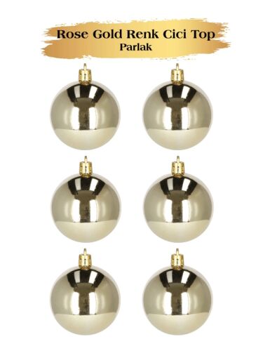 Yılbaşı Top Süs 8 Cm Parlak Pembe 6 Parça - 