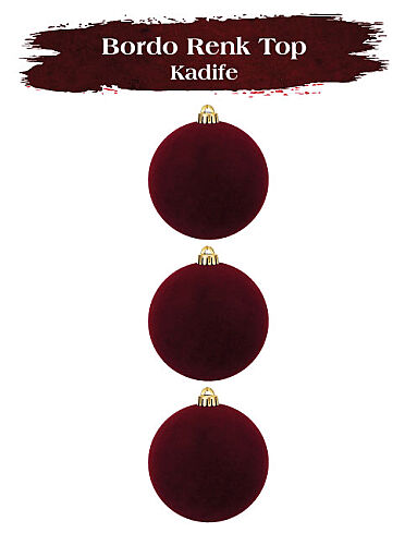 Yılbaşı Top Süs Asetatlı 10 cm 3 Parça Kadife Bordo - 