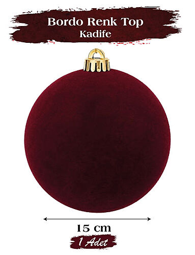 Yılbaşı Top Süs Asetatlı 15 cm Kadife Bordo - 