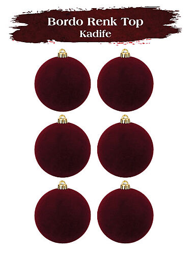Yılbaşı Top Süs Asetatlı 6 cm 6 Parça Kadife Bordo - 