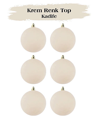 Yılbaşı Top Süs Asetatlı 6 cm 6 Parça Kadife Krem - 