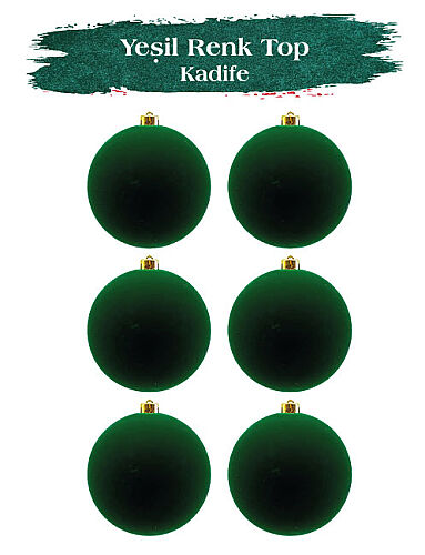 Yılbaşı Top Süs Asetatlı 6 cm 6 Parça Kadife Yeşil - 