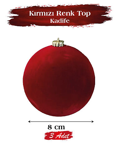 Yılbaşı Top Süs Asetatlı 8 cm Kadife Kırmızı 3'lü - 