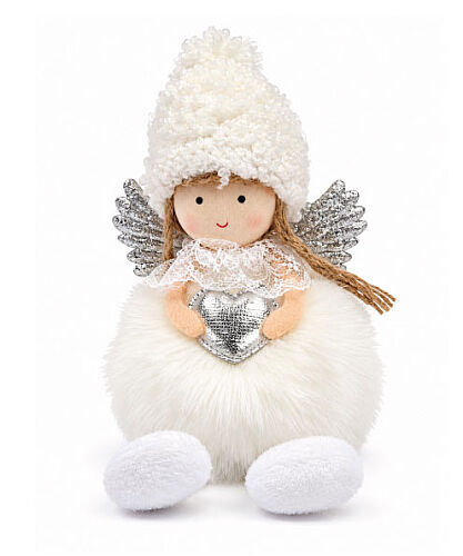 Yılbaşı Melek Süs Kumaş Beyaz Tüylü 22cm - 